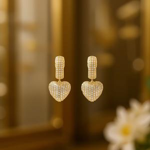 E3465 Orecchini pendenti a cuore in oro bianco con micro inserto di zirconi per donna, stile romantico, gioielli alla moda per feste - Product Image 2