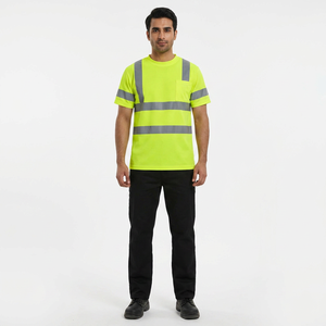เสื้อยืดสะท้อนแสง Hi Vis สำหรับผู้ชาย เสื้อทำงานเพื่อความปลอดภัยที่มองเห็นได้ชัดเจน เสื้อยืดน้ำหนักเบาสำหรับงานก่อสร้างและงานถนน - Product Image 1