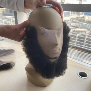 <span class=keywords><strong>Barbe</strong></span> et moustache artificielles en cheveux humains pour hommes, pour déguisement, maquillage réaliste, base en dentelle, barbes invisibles pour hommes noirs - Product Image 4