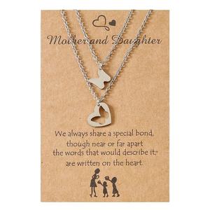 ชุดสร้อยคอสแตนเลสแม่ลูกใหม่,การ์ดกระดาษคราฟท์ชุดสร้อยคอรูปหัวใจและผีเสื้อสำหรับผู้หญิง - Product Image 6