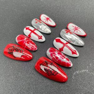 Ongles Artificiels Rouge Été Noël Vacances Style Toile D'araignée Conception Haute Qualité Réutilisable Usine En Gros - Product Image 2