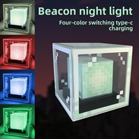 Lampe de bureau décorative Minecraft Beacon à LED, lumineuse, à thème de jeu, petite veilleuse, modèle à changement de couleur