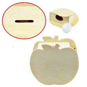 Kleine Kinder DIY Holz Sparschwein Box Apfel form Sperrholz Münze Lagerung Spar büchse mit Nummer und quadratischem Muster für Geschenk - Product Image 3