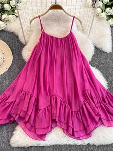 เดรสสายเดี่ยวสีชมพู <span class=keywords><strong>Nazha</strong></span> Seaside Holiday สำหรับผู้หญิง สไตล์ฝรั่งเศสหวานๆ กระโปรงสั้นทรงพอง เอวสูงมาก คอเต่า เหมาะสำหรับฤดูร้อน - Product Image 4