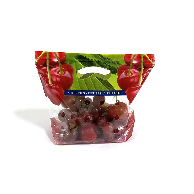 Sacchetto d'aria per imballaggio di uva in plastica personalizzato sacchetto di plastica richiudibile per frutta d'uva ciliegia stand up sacchetto di plastica con chiusura lampo