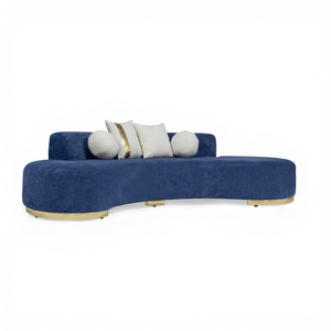 Sofá Esquinero Moderno de Terciopelo Curvo de Tres Plazas, Tapizado en Azul Rey, Muebles Cómodos para Sala de Estar - Product Image 1