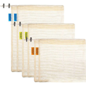 100% lưới vải lưới thực phẩm Chuỗi có thể giặt lưu trữ trái cây dây rút mua sắm sản xuất <span class=keywords><strong>cotton</strong></span> hữu cơ unisex Túi - Product Image 3