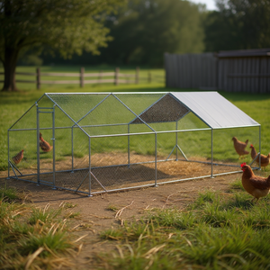 Poulailler métallique 3 m de long x 6 m de large x 2 m de haut en fil galvanisé avec enclos accessible pour la volaille - Product Image 2