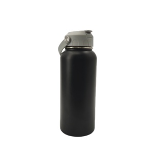 Bouteille isotherme en acier inoxydable noir de 32 oz avec couvercle à paille breveté, poignée à rivets réglable, anti-fuite, pour activités de plein air - Product Image 4