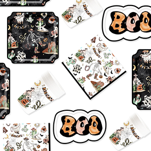 DAMAI New Style Denim-themed Skull Square Paper Plate and Cup Set for Halloween Party Supply - Product Image 2