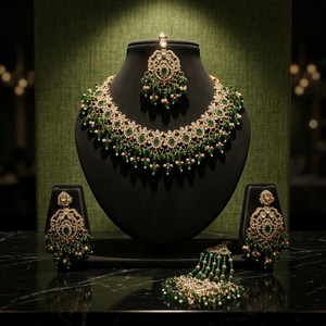 Handcrafted Royal Bridal Kundan Long Layered Haram Necklace Pearl Cluster Strand Gemstone Pendant Wedding Jewelry <b>Set</b> - Product Image 3