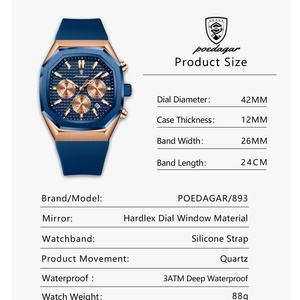 Montre-bracelet à quartz originale pour homme, chronographe, date, bracelet en silicone, montre homme étanche, lumineuse, montres de mode pour homme - Product Image 6