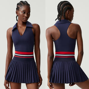 Conjunto de dos piezas de yoga para mujer, talla grande, de licra/nailon, con falda deportiva de tenis, antiexposición, de secado rápido, con almohadillas para el pecho y cuello en V - Product Image 6