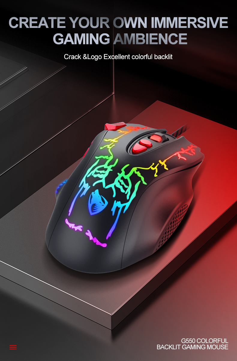 TWOLF G550 gaming mouse wired 8 programmable buttons RGB backlit 7200DPI opitical LED light for computer PC Gaming Mice