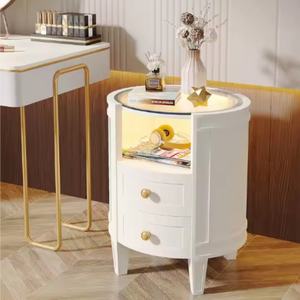 Oval Nightstand 2-<b>drawer</b> Led Nightstand <b>With</b> Glass Tabletop Modern White Nightstand Round Night Stand <b>Side</b> <b>Table</b> for Bedroom - Product Image 6