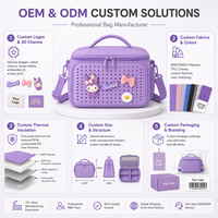 Sac à déjeuner isotherme pour enfants violet, boîte à bento thermique avec bandoulière, polyester 600D, logo personnalisé, fabricant OEM ODM