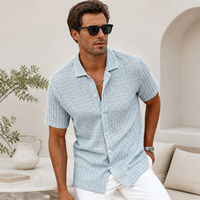 Chemise boutonnée à revers en polyester perlé, style européen/américain, pour homme, idéale pour l'été, respirante et perforée, pour le commerce transfrontalier