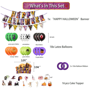 Décoration de fête sur le thème d'Halloween, bannière Joyeux Halloween, ballons en latex, décorations d'anniversaire pour enfants mignonnes et durables - Product Image 2