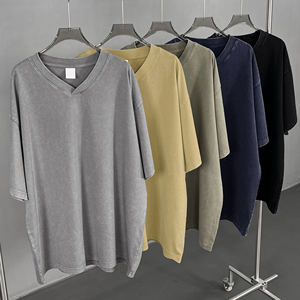 Wax-Dye Washed Retro V-Neck Vintage Cotton Tee Unisex Couple Matching Streetwear - Product Image 3