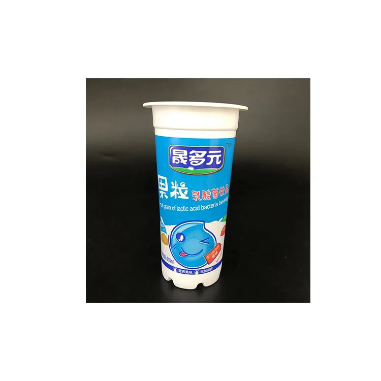 Tazas de yogur de plástico de forma delgada vacías desechables de 7oz impresas personalizadas con tapas de papel de aluminio