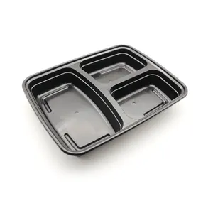 Boîte à déjeuner en plastique, lave-vaisselle à micro-ondes stockage des aliments récipient de préparation de repas avec 3 compartiments