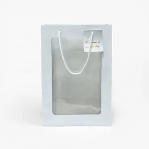 制造商工厂定制花卉包装袋回收材料豪华定制纸袋带玩具窗口
