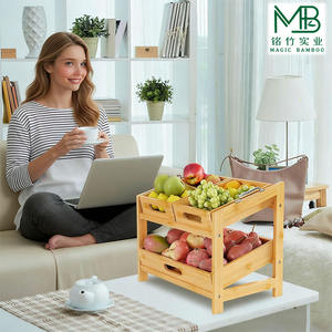 Panier à fruits et légumes en bambou à double couche <span class=keywords><strong>de</strong></span> grande taille en gros avec boîte <span class=keywords><strong>de</strong></span> rangement amovible pour comptoirs <span class=keywords><strong>de</strong></span> cuisine - Product Image 1