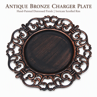 Nouveau style européen 13 pouces rond décoration de table de fête de mariage motif de fleurs assiettes de chargeur en plastique
