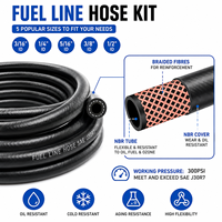 Kit de tuyaux de carburant, tuyau de carburant en caoutchouc NBR SAE J30R7 avec colliers de serrage, diamètres intérieurs 3/16" 1/4" 5/16" 3/8" 1/2" pour automobile, tondeuse à gazon et moteurs