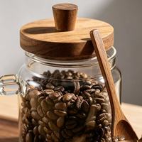 Stoples Kaca Serbaguna Kedap Udara dengan Sendok Kayu, Wadah Makanan untuk Biji Kopi, Teh, Kacang-kacangan