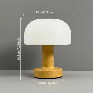 مصباح طاولة فطر خشبي لاسلكي قابل لإعادة الشحن يعمل باللمس للديكور البسيط - Product Image 2
