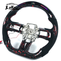 Volant en cuir suédé en fibre de carbone forgé rouge LED pour Ford Mustang S550 2015-2023 modèles GT EcoBoost