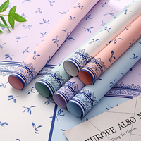 Papier d'emballage pour bouquet de fleurs DIY, style porcelaine bleu-blanc vintage, épais et nacré