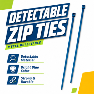 Bridas de nailon 66 detectables por metal para seguridad en el procesamiento de alimentos, sujetadores de plástico detectables por rayos X, varios tamaños 3.6*150mm - Product Image 1