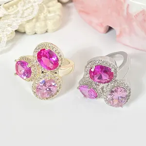 Joyería de moda solitario anillos de cóctel Piedra Rosa corte ovalado circón anillo de circonita cúbica