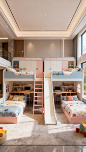 <span class=keywords><strong>Lit</strong></span> cabane style crème pour filles, rose et bleu, en bois, avec toboggan, pour jumelles, bureau sous le <span class=keywords><strong>lit</strong></span> supérieur, personnalisable - Product Image 3