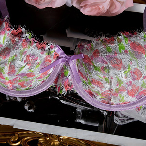 Women's Sexy Countryside Style Fragmented Flower Lace Embroidery Gathering Underwear Set With <b>Perspective</b> Mesh Bow Two Piece Set - Product Image 3