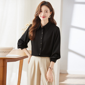 Women's White Shirt Solid Color Poplin Office Blouse Long Sleeve Simple Style - Product Image 2