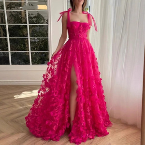 S3001L 2026 Nuovo <span class=keywords><strong>Abito</strong></span> Lungo Elegante <span class=keywords><strong>Rosa</strong></span> con Spacco Alto, Spalline Sottili e Ricamo - Splendido <span class=keywords><strong>Abito</strong></span> da Sera - Product Image 3