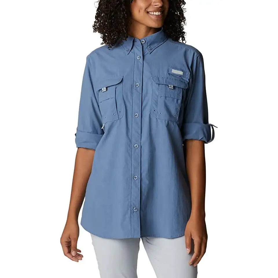 Camisetas Uv de pesca para mujer, camisa de manga larga con botón, personalizadas, venta directa de fábrica