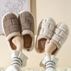 Квадратные клетчатые хлопковые тапочки, оптовая продажа, осенне-зимняя теплая хлопковая обувь