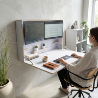 Poste de travail mural pliable à double écran pour bureau à domicile, mobilier de bureau à domicile, accessoires de cuisine, bureau mural pliable
