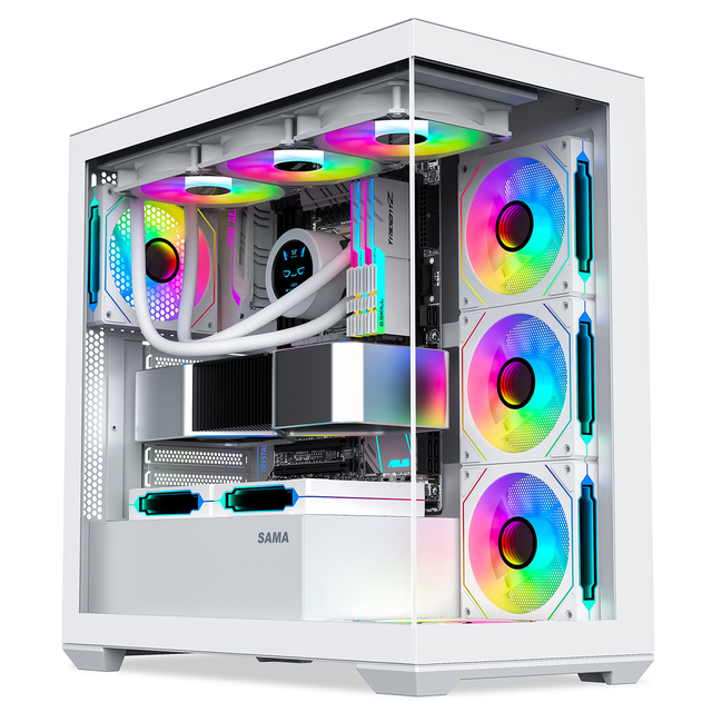 SAMA SV01 Mid Tower ATX Computer Case PC White Gaming PC Case White Gaming Case with Fans