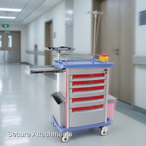 Troli Medis Darurat Keling, Troli Medis Mobile dengan Rak <span class=keywords><strong>Defibrillator</strong></span> dan Sistem Penguncian Sentral untuk Klinik - Product Image 4