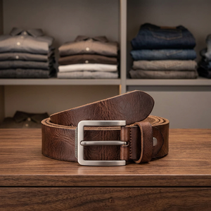 Customized Stainless Steel Pin Buckle 3D Design Vintage Brown Polished Genuine Cow Hide Waterproof Non-Spot Foldable Belt - Product Image 1