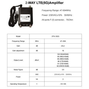 ไฮฟลาย สกายลิงค์ STA-102G 47-694MHZ 5G LTE เครื่องขยายสัญญาณ 2 ทาง - Product Image 2