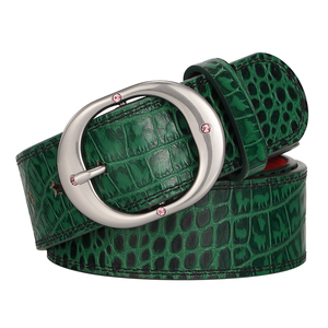 <span class=keywords><strong>Cinture</strong></span> in Vera Pelle di Vacchetta di Alta Qualità con Motivo Alligatore Verde e Fori a Stella, Design Casual alla Moda - Product Image 2