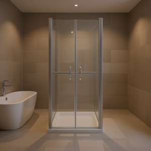 Porte de douche ESG transparente 39,8x74,8 pouces avec cadre argenté, verre trempé, design contemporain à charnières - Product Image 2