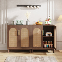 Buffet moderne de 59 pouces avec portes en rotin, meuble de rangement à 4 portes pour salle à manger et salon