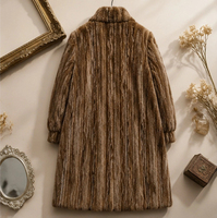 Manteau long en fausse fourrure de vison pour femme, à rayures verticales ondulées, col montant, manches lanternes bouffantes, coupe ample, chaud, d'hiver, vêtement d'extérieur de luxe en fourrure